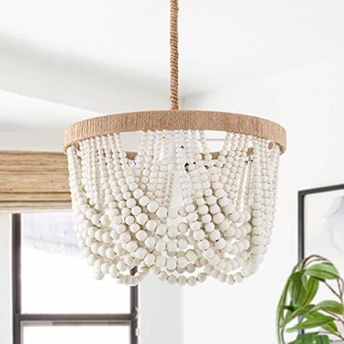 VILUXY Bohemia Wood Beaded Chandelier Pendant Light 3-Light