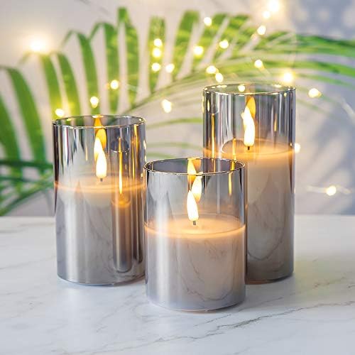 Eywamage Smoke Grey Flameless Candles with Remote Set of 3