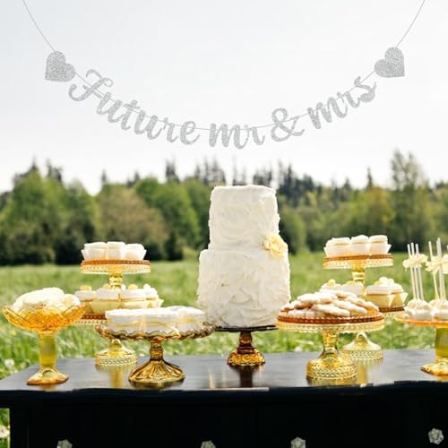 Glitter Silver Future Mr Mrs Decor Banner with Heart