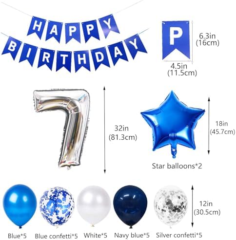 7th Birthday Decorations Blue Set for Boys