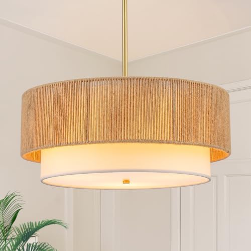 18 Inch Boho Rattan Chandelier with 3 Lights