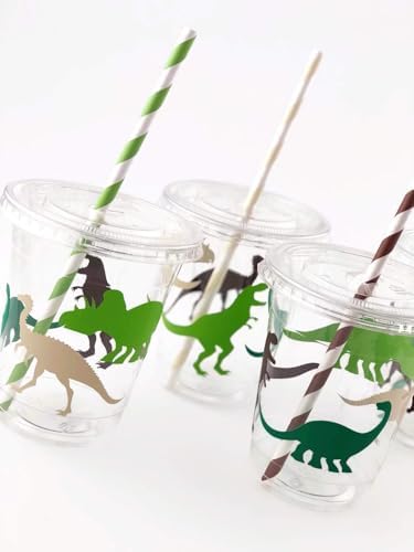Dinosaur Birthday Cups Set of 12 with Lids and Straws