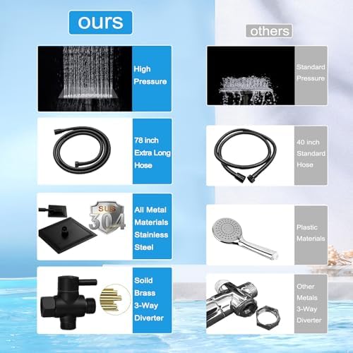 Black Shower Head and Handle Set All Metal