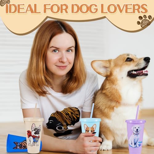 15 Pcs Dog Party Cups with Lids and Straws