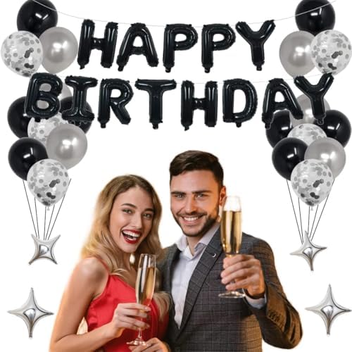 21st Birthday Black Silver Decorations with Balloons