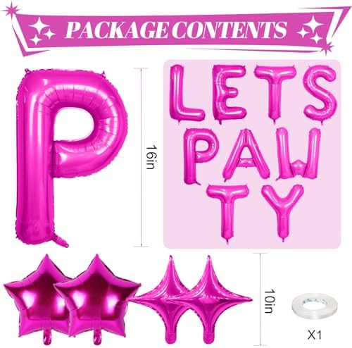 Lets Pawty Balloons Banner Hot Pink Dog Party Decorations