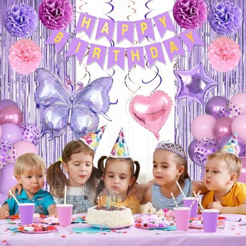 Ouddy Life Purple Pink Birthday Decorations for Women Girls