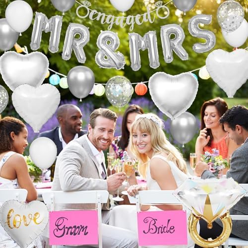 Dagelar Silver Engagement Party Decor Balloons Set