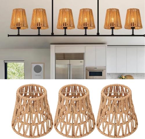 3PCS Rattan Lamp Shades Bohemian Decor for E14 Bulbs