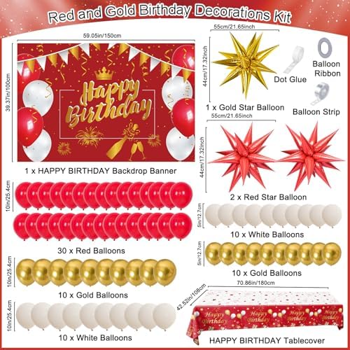 Red and Gold Birthday Decorations Kit