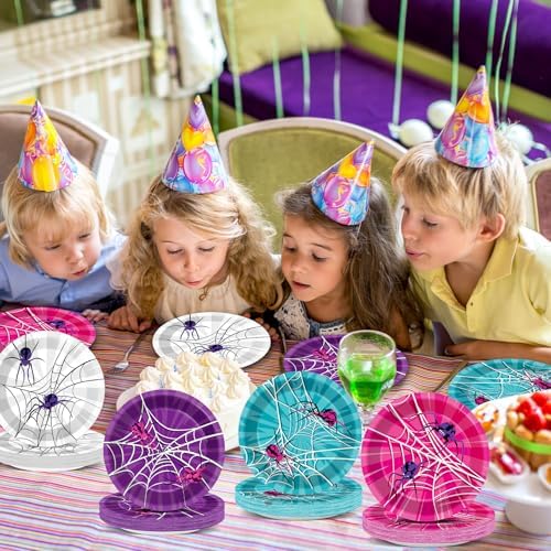 60Pcs 7 Inch Pink Spider Party Plates Decorations
