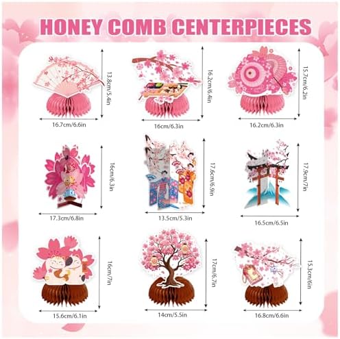 Cherry Blossom Honeycomb Centerpieces 9PCS for Party Decorations