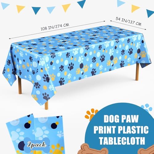 2 Pack Blue Dog Paw Print Tablecloth 54x108 Inch