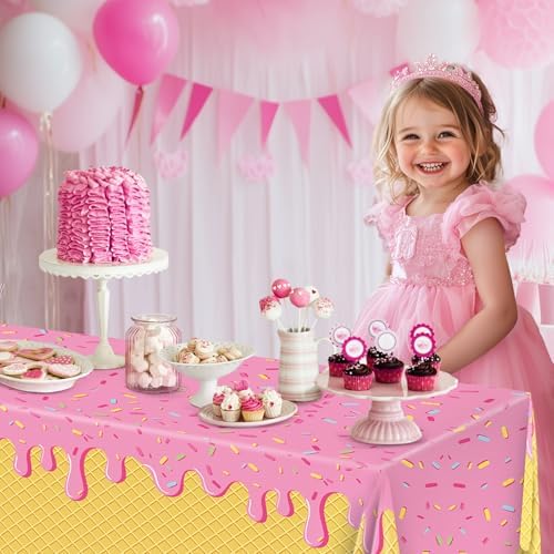 REDWORD Ice Cream Tablecloths 2PCS for Birthday Celebrations