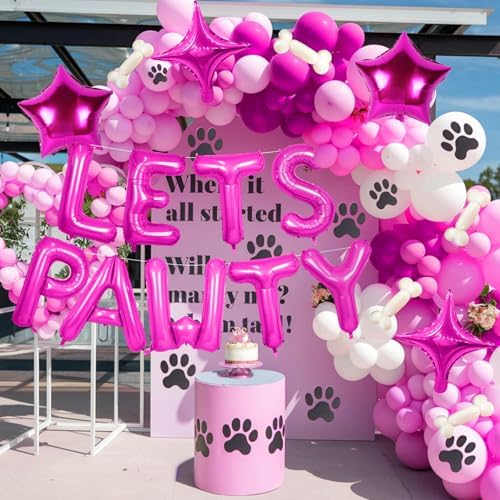 Lets Pawty Balloons Banner Hot Pink Dog Party Decorations
