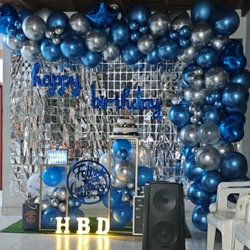 FunHot Navy Blue and Silver Balloons Party Decor Set
