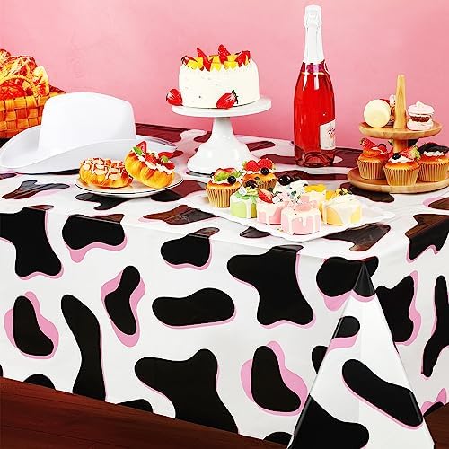 Tiamon 3 Pcs Pink Cow Print Tablecloth 108x54 Inch