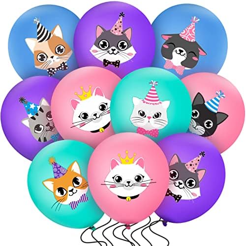 40 Pcs Cat Birthday Latex Balloons with Cute Cartoon Designs