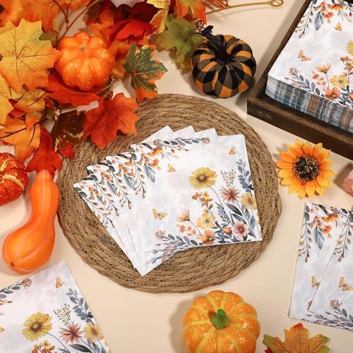 Kochorie 100 Fall Flower Paper Napkins 13x13 Disposable for Parties