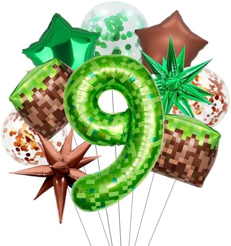 10Pcs 40 Inch Green Pixel Number 9 Balloons Party Decor