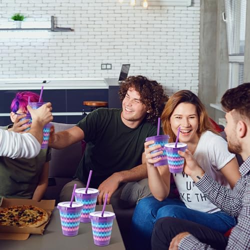 12 Pcs Llama Video Game Themed Reusable Plastic Cups with Lids and Straws