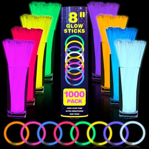 YixangDD 1000PCS Ultra Bright Glow Sticks Party Pack
