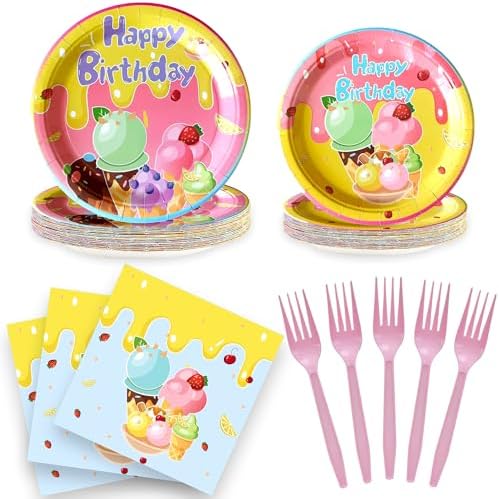Ice Cream Plates Napkins 100PCS Birthday Party Supplies