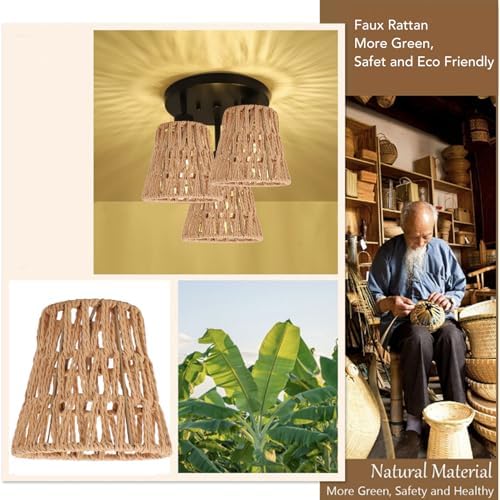 3PCS Rattan Lamp Shades Bohemian Decor for E14 Bulbs