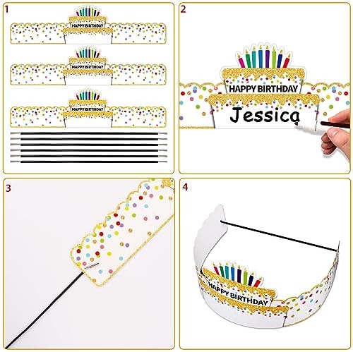 WaaHome Birthday Crowns for Kids Classroom - 24pcs Adjustable Paper Hats Headbands