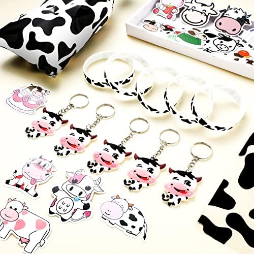 Chunful 148 Pcs Cow Party Favors with Keychains and Stickers