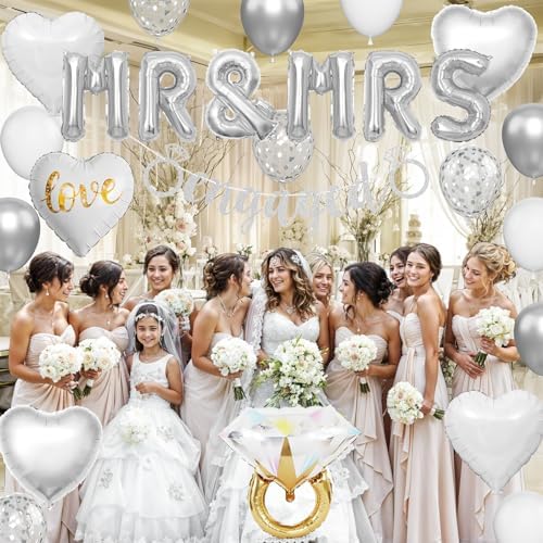 Dagelar Silver Engagement Party Decor Balloons Set