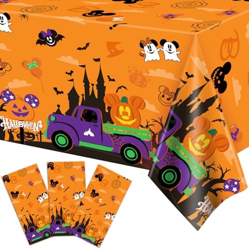 3Pcs Halloween Tablecloths with Mouse and Pumpkin Designs