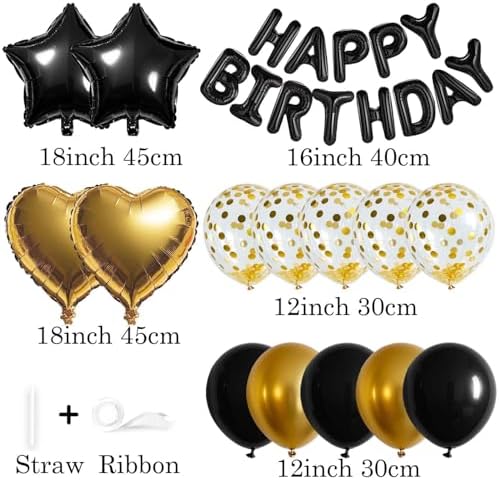 27 Pcs Black Gold Birthday Balloon Decorations Kit