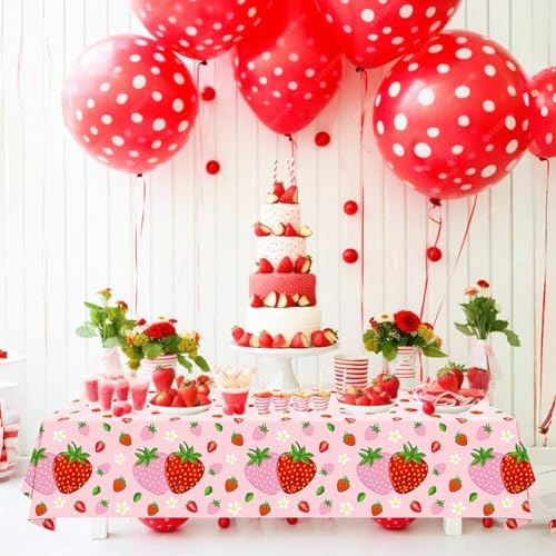 4 Pack Strawberry Birthday Tablecloths 51x86 in