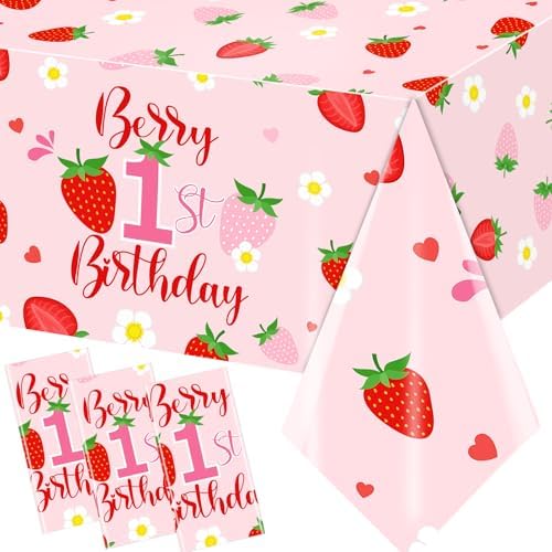 Berry First Birthday Tablecloth Set 3pcs for Girl Baby Shower