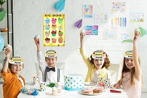 WaaHome Birthday Crowns for Kids Classroom - 24pcs Adjustable Paper Hats Headbands