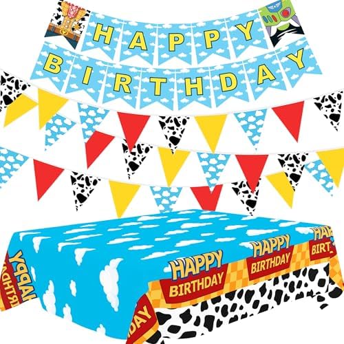Cartoon Story Party Decorations Set Tablecloths Banners Flags
