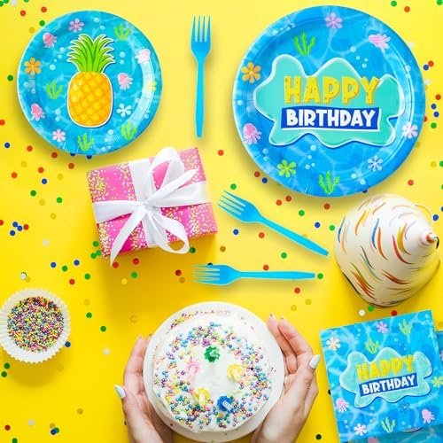 GaofanWai Ocean Pineapple Birthday Plates - 96PCS Set for Kids Baby Shower