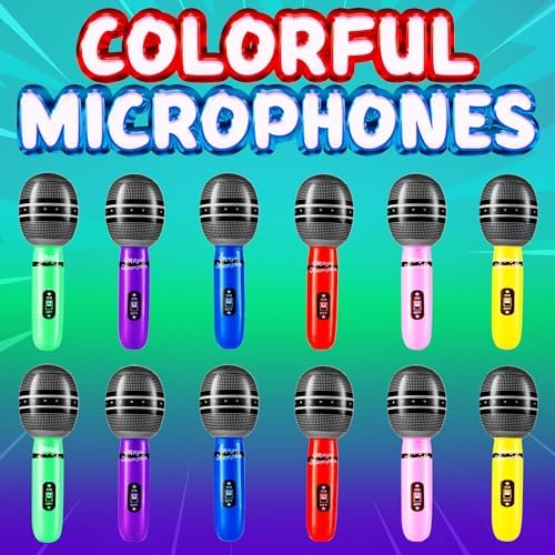 24 Pack Inflatable Microphones Neon Colors 10 Inch