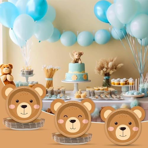 50 Count Bear Shaped Paper Plates for Birthday Parties Baby Showers