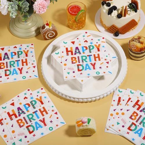100 Piece Happy Birthday Paper Napkins 13x13 Inches
