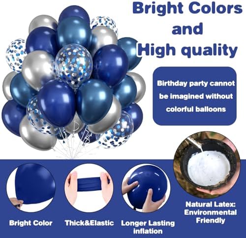 FunHot Navy Blue and Silver Balloons Party Decor Set