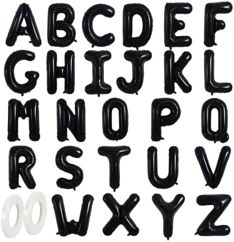 TONIFUL 16 Inch Black Letter Balloons Set A-Z 26 Pcs