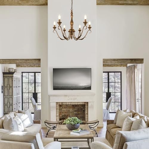 6 Light Farmhouse Chandelier Vintage Gold