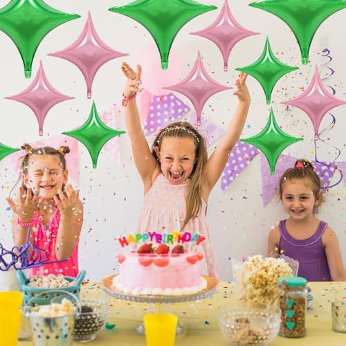 12PCS Pink Green Star Foil Balloons for Party Decorations