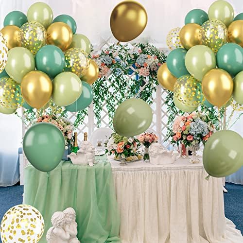 Paready 60 Pcs 12 Inch Green Gold Balloons Set