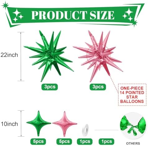 Pink Green Star Balloons Set for Parties and Celebrations