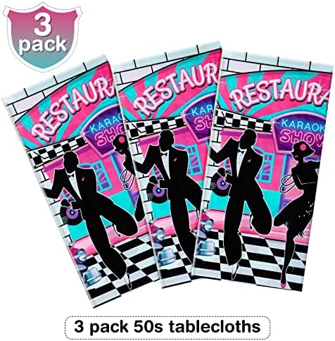 Tiamon 3 Pcs 50s Rock and Roll Tablecloth Party Supplies