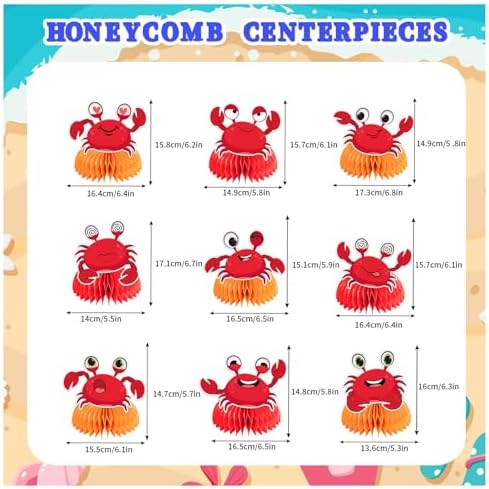 9 Pcs Crab Honeycomb Centerpieces for Crab Themed Parties