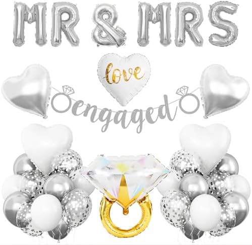 Dagelar Silver Engagement Party Decor Balloons Set